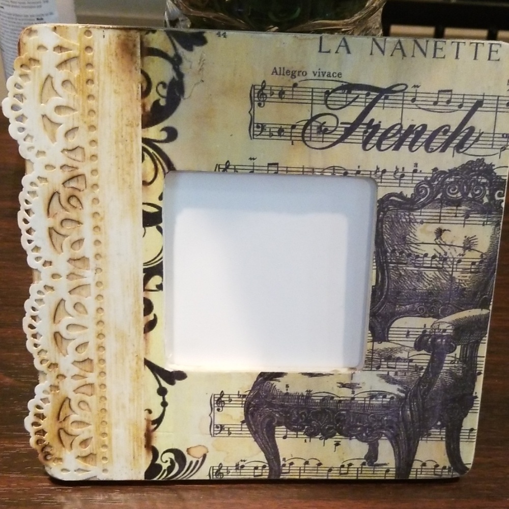Woodburned and decoupage picture frame